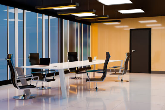 Realistic business office and conference room, 3D illustrations rendering